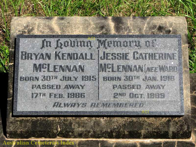 Photo of headstones/Bryan Kendall McLennan d17 Feb 1986 hdsn Nymboida